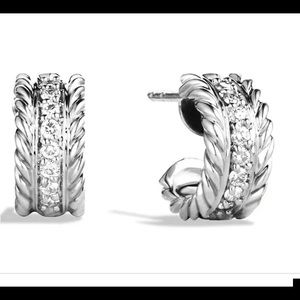 David Yurman tiny silver hoops with diamonds
